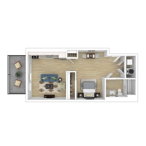 Floor plan for studio, 1 bath, 543 sqft