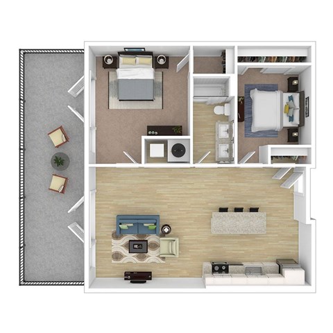 Floor plan for 2 beds, 1 bath, 974 sqft