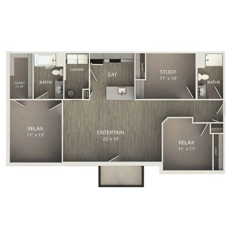 Floor plan for 2 beds, 2 baths, 1230 sqft