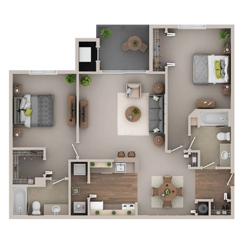 Floor plan for 2 beds, 2 baths, 1115 sqft