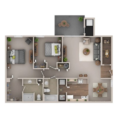 Floor plan for 2 beds, 2 baths, 1060 sqft