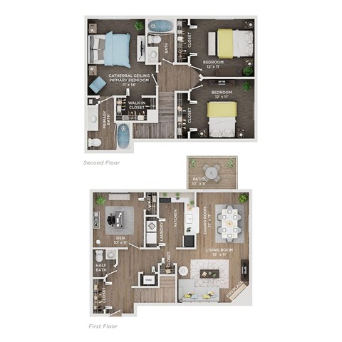 Floor plan for 3 beds, 2.5 baths, 1430 sqft