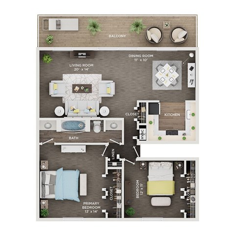 Floor plan for 2 beds, 1.5 baths, 1100 sqft