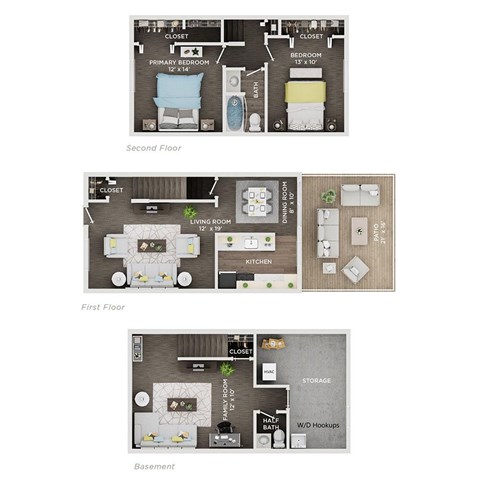 Floor plan for 2 beds, 1.5 baths, 1400 sqft