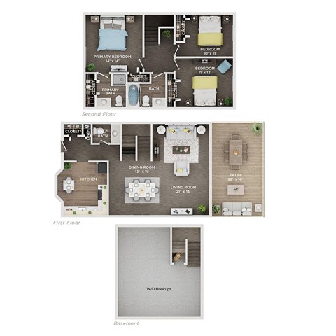 Floor plan for 3 beds, 2.5 baths, 1875 sqft