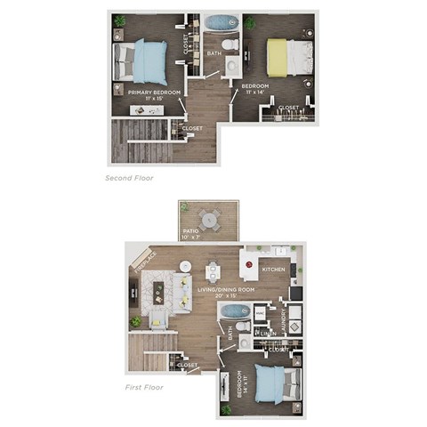 Floor plan for 3 beds, 2 baths, 1296 sqft