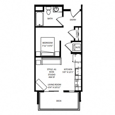 Floor plan for studio, 1 bath, 462 sqft
