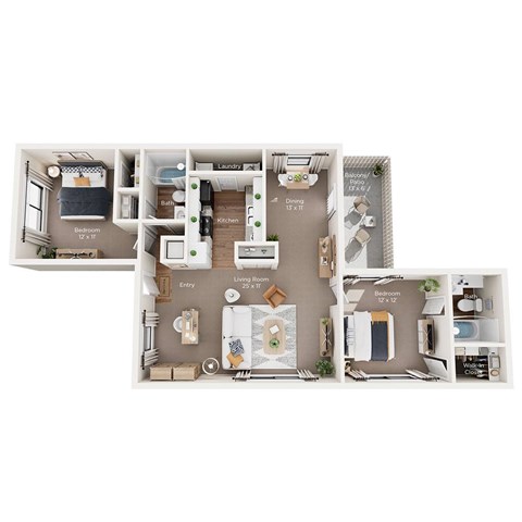 Floor plan for 2 beds, 2 baths, 1100 sqft
