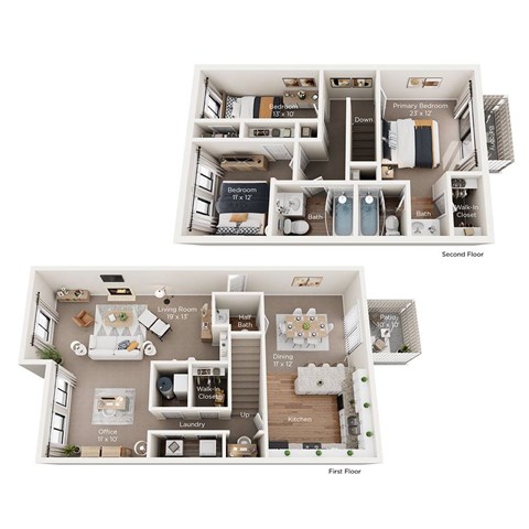 Floor plan for 3 beds, 2.5 baths, 1700 sqft