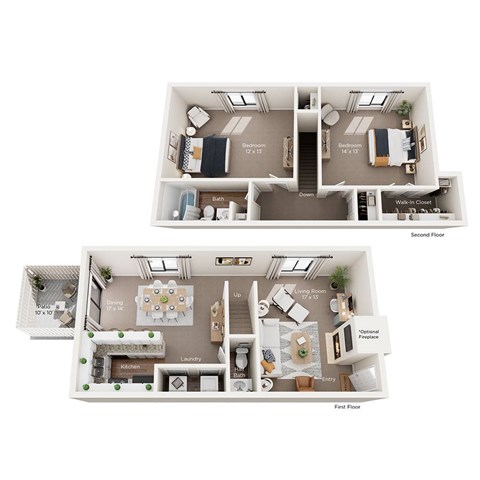 Floor plan for 2 beds, 1.5 baths, 1100 sqft