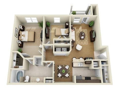 Floor plan for 2 beds, 1 bath, 1122 sqft