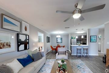 Summerville apartment for rent - A living room with a grey couch and a coffee table.