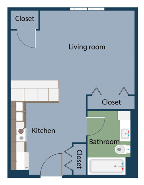 Floor plan for studio, 1 bath, 433 sqft