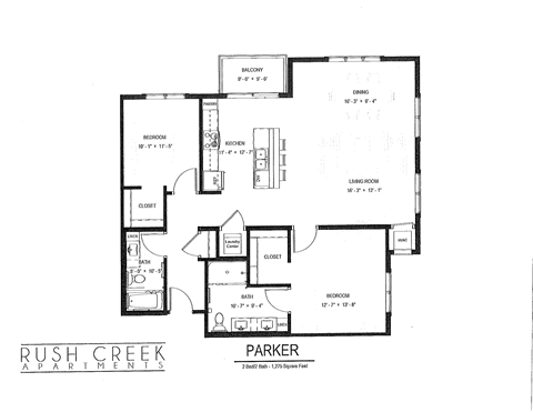 Floor plan for 2 beds, 2 baths, 1276 sqft