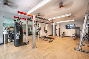 St Louis Park apartment for rent - a gym with a punching bag and weights on the floor