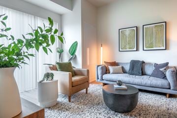 Edina apartment for rent - a living room with a gray couch and a coffee table