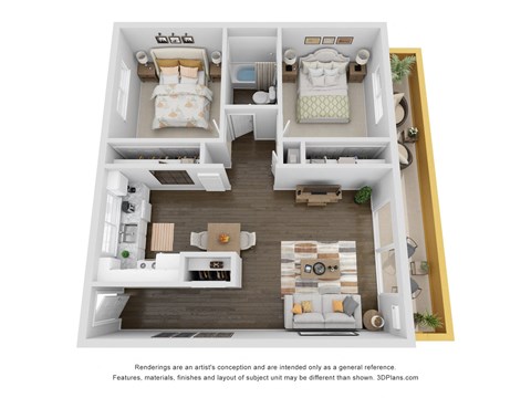 Floor plan for 2 beds, 1 bath, 700 sqft
