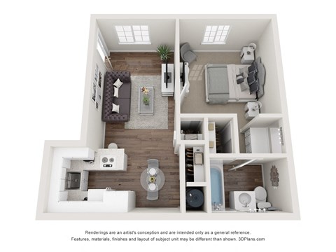 Floor plan for 1 bed, 1 bath, 440 sqft
