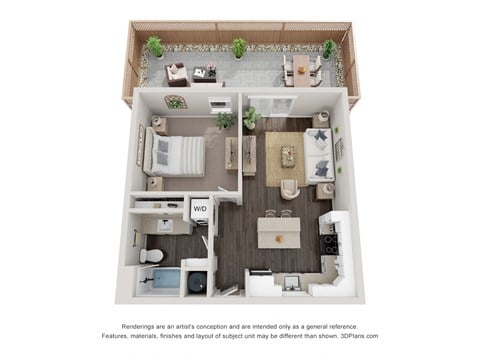 Floor plan for 1 bed, 1 bath, 600 sqft