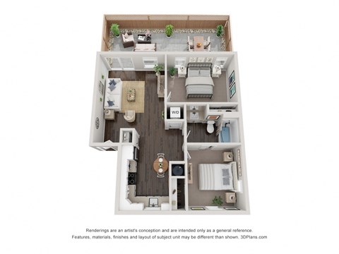 Floor plan for 2 beds, 1 bath, 830 sqft