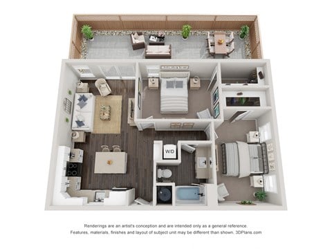 Floor plan for 2 beds, 1 bath, 840 sqft