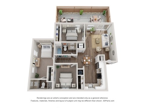 Floor plan for 3 beds, 2 baths, 1080 sqft