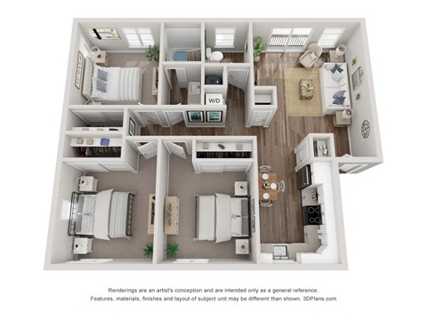 Floor plan for 3 beds, 1.5 baths, 1135 sqft