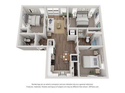 Floor plan for 3 beds, 2 baths, 960 sqft