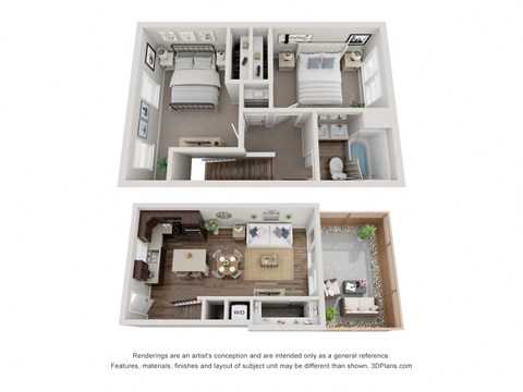Floor plan for 2 beds, 1 bath, 836 sqft