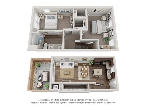 Floor plan for 2 beds, 1 bath, 1000 sqft