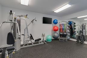 Lynchburg apartment for rent - a gym with weights and other exercise equipment on a wall