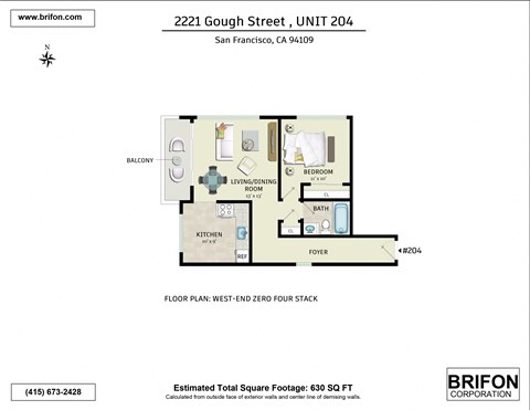 Floor plan for 1 bed, 1 bath, 624 sqft