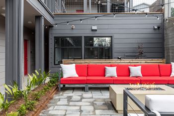Outdoor entertainment area with fire pit
