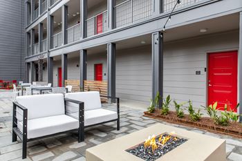 Outdoor entertainment area with fire pit