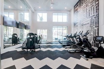 24-Fitness center with cardio and resistance equipment.