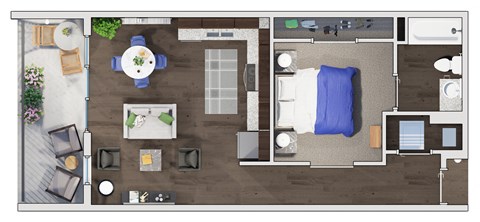 Floor plan for 1 bed, 1 bath, 751 sqft
