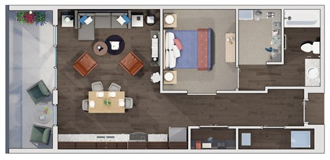 Floor plan for 1 bed, 1 bath, 873 sqft
