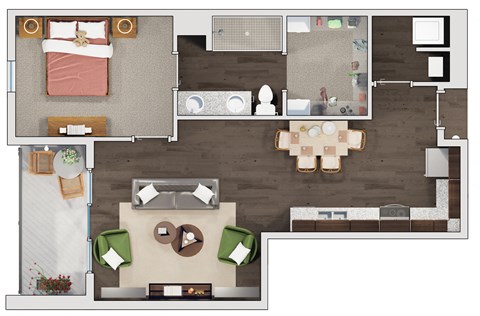 Floor plan for 1 bed, 1 bath, 880 sqft