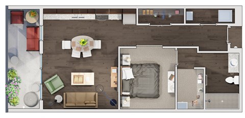Floor plan for 1 bed, 1 bath, 905 sqft