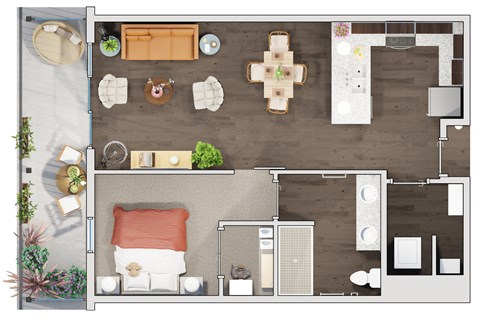 Floor plan for 1 bed, 1 bath, 934 sqft
