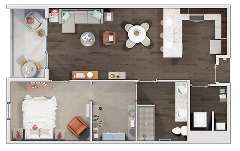 Floor plan for 1 bed, 1 bath, 941 sqft