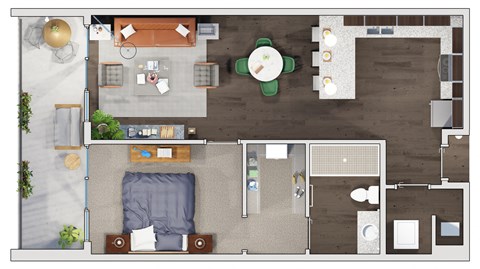 Floor plan for 1 bed, 1 bath, 951 sqft