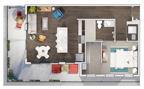 Floor plan for 1 bed, 1 bath, 1068 sqft