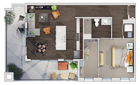 Floor plan for 1 bed, 1 bath, 1103 sqft