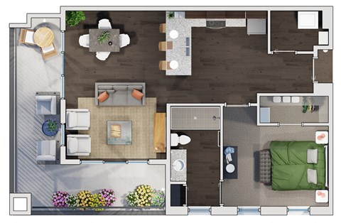 Floor plan for 1 bed, 1 bath, 1122 sqft