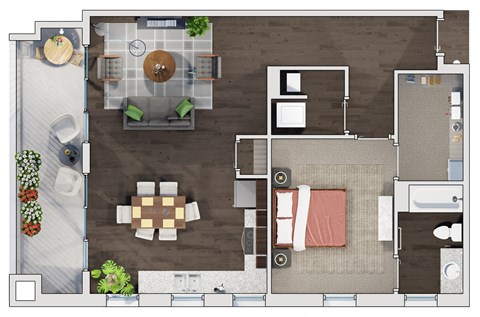 Floor plan for 1 bed, 1 bath, 1135 sqft