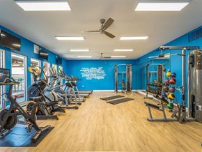 Birmingham apartment for rent - a gym with exercise equipment and a ceiling fan