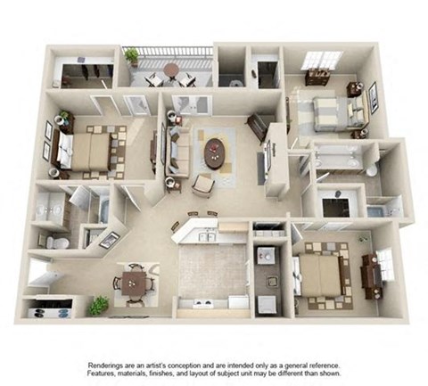 Floor plan for 3 beds, 2 baths, 1268 sqft