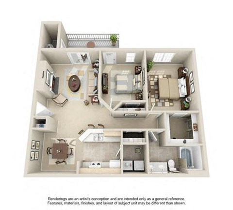 Floor plan for 2 beds, 1 bath, 996 sqft