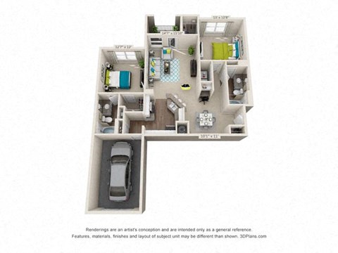 Floor plan for 2 beds, 2 baths, 1189 sqft